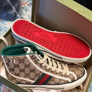 Gucci Monogram High-Tops with Red Soles